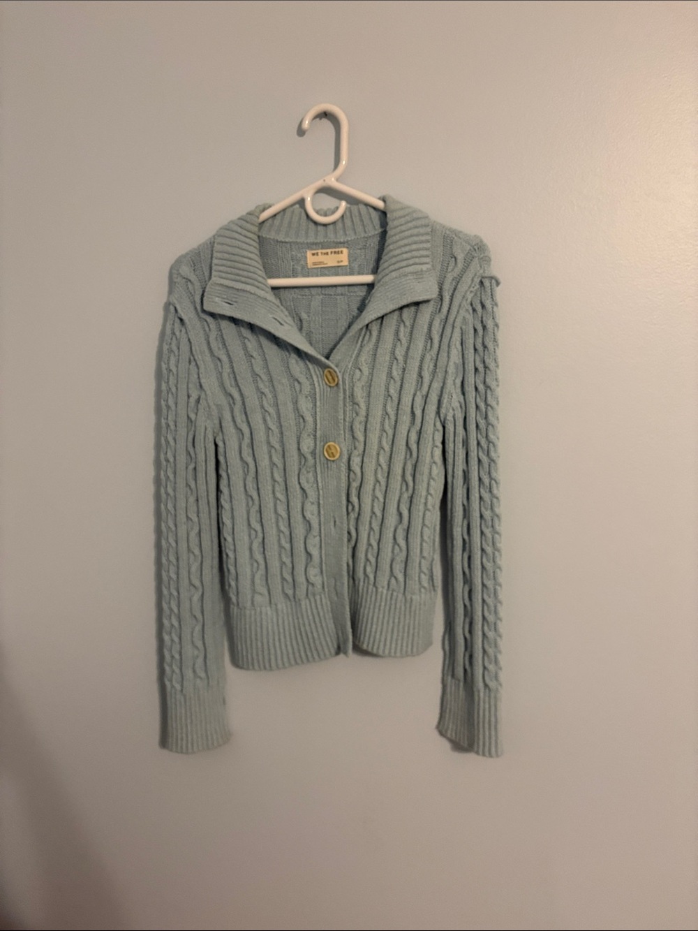 We The Free Light Blue Cable Knit Button-Front Cardigan